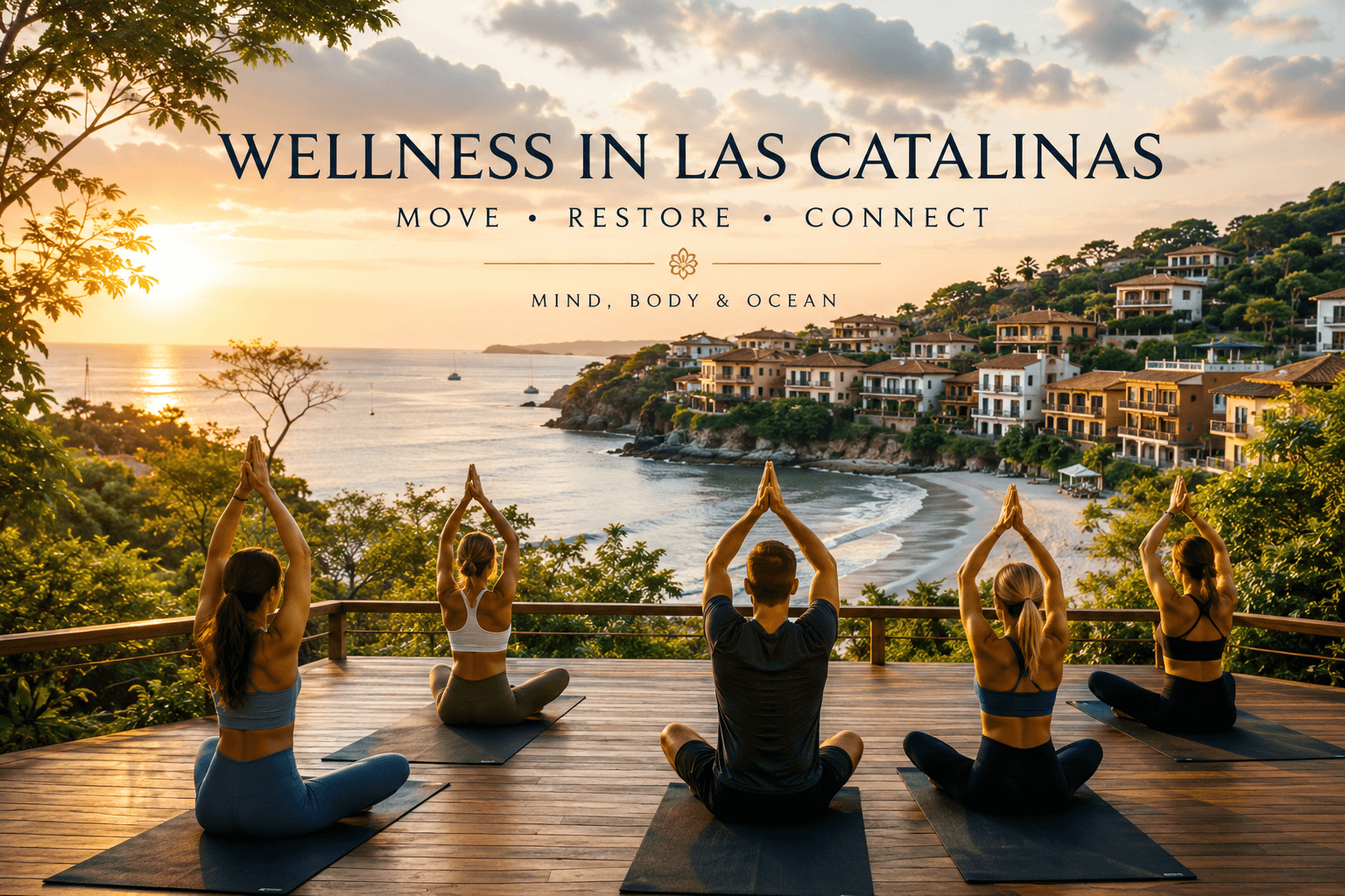 Sunny Las Catalinas coastline and Mediterranean-style beach town, Costa Rica
