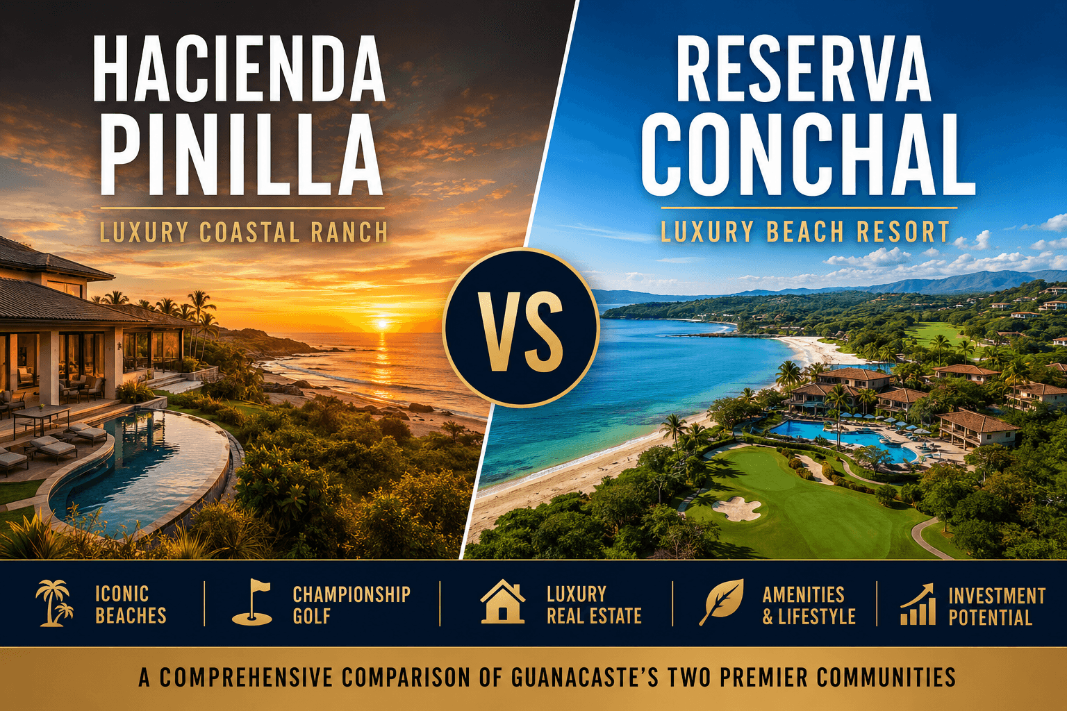 Aerial view of Reserva Conchal and Guanacaste coastline