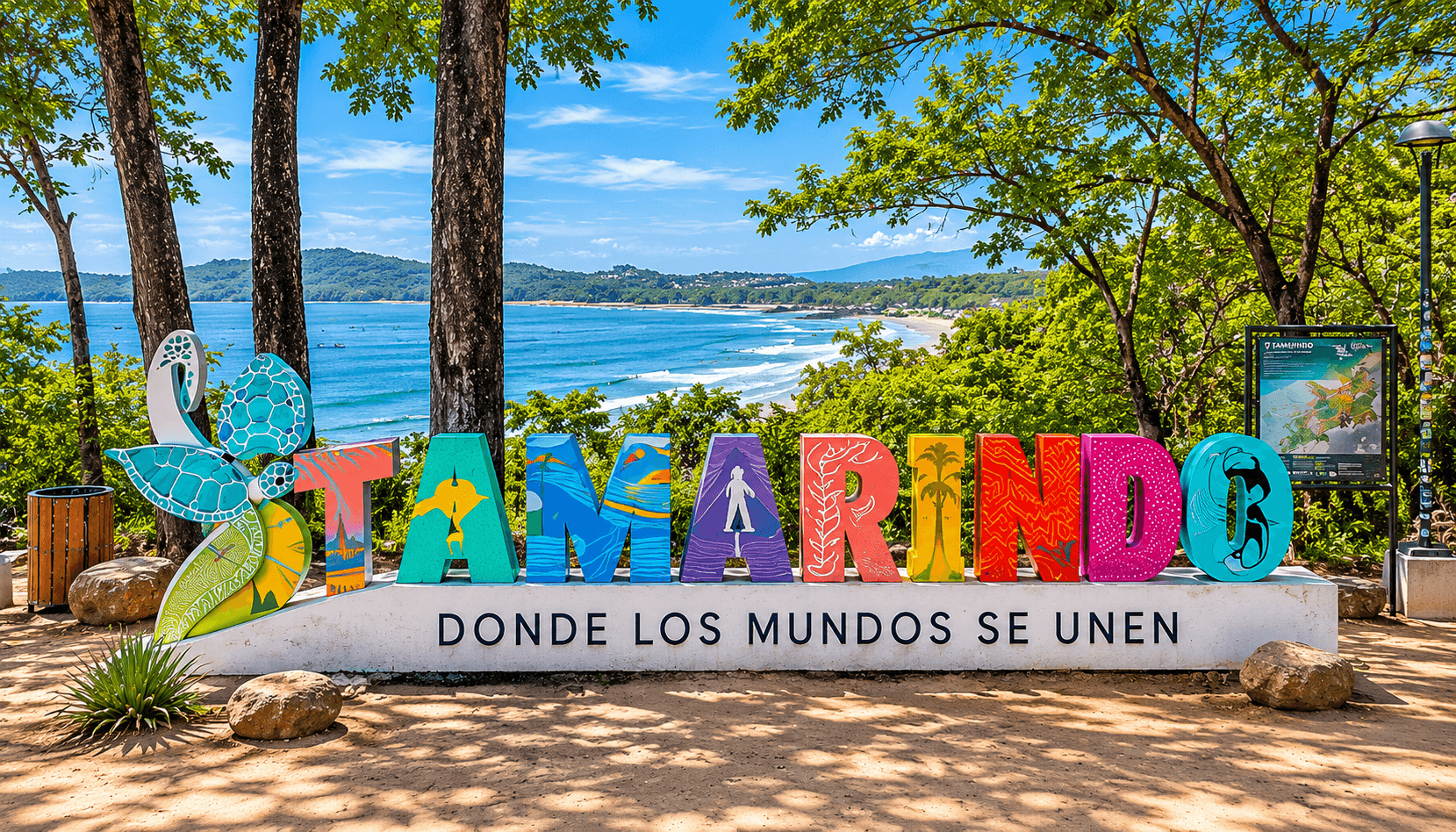 Tamarindo town sign and beach lifestyle in Costa Rica