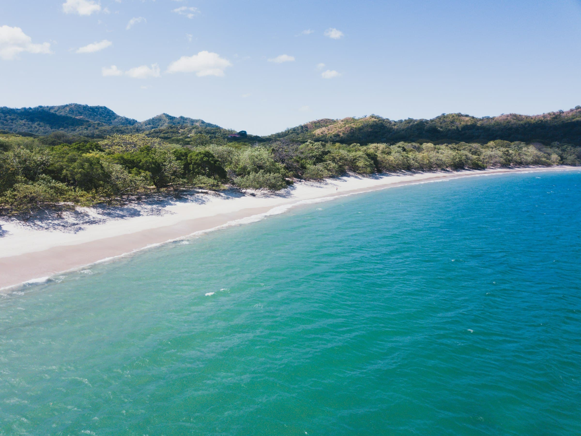 Aerial view of Guanacaste coastline and turquoise Pacific water